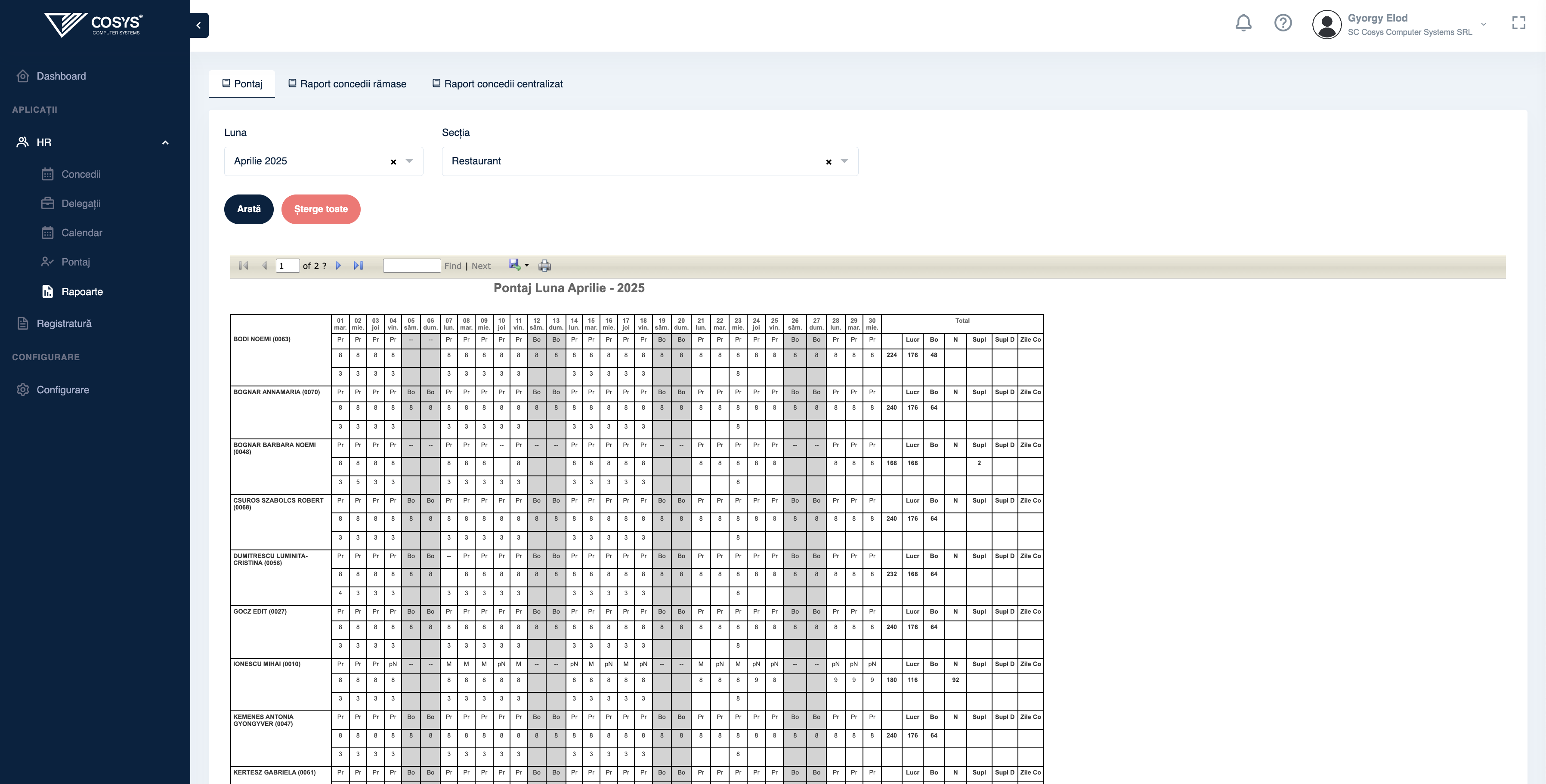 Raport pontaj general